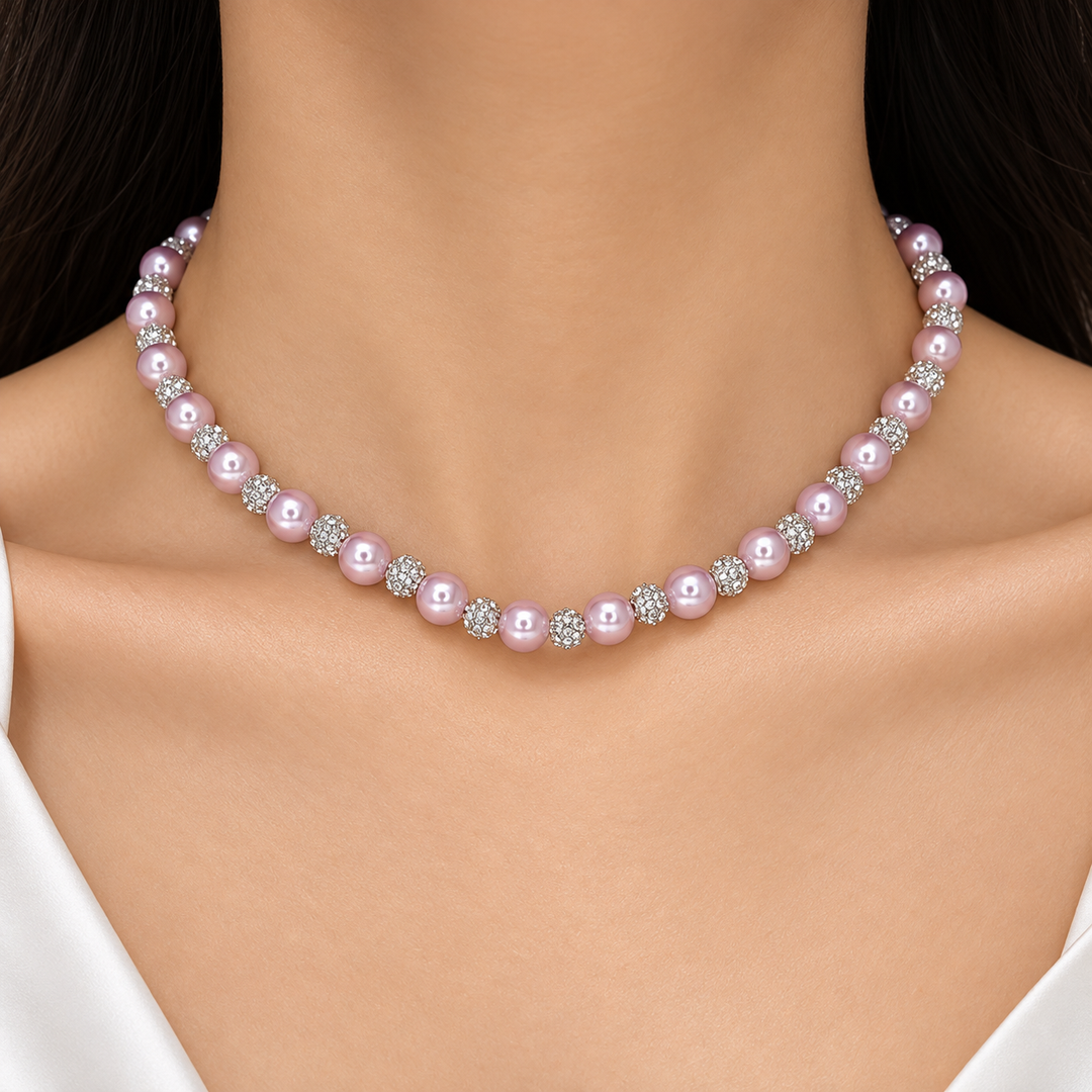 Rosé Crystal Pearl Necklace